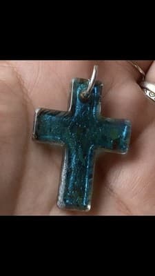 Vintage Art Glass Cross Crucifix Pendant Diochoic Glass 1.5in Catholic Religious - Thumbnail 2