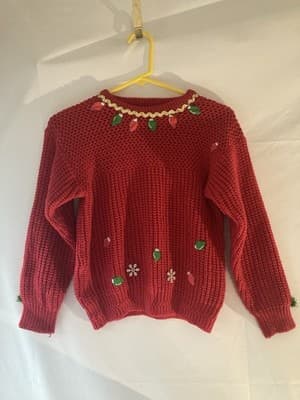 Vintage Mervyns Ugly Christmas Sweater Red Knit Christmas Bulbs Snowflakes Small