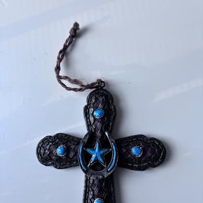 Vintage Western Southwestern Cross Crucifix Wall Hanging Resin Faux Turquoise - Thumbnail 6