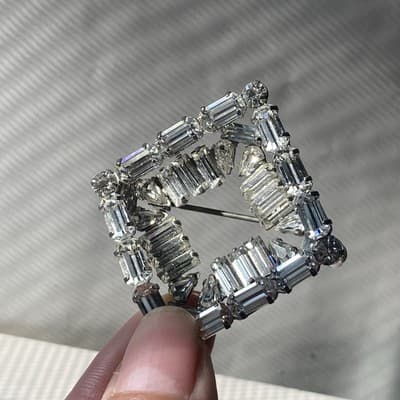 VTG Art Deco Revival Brilliant Clear Layered Rhinestone Baquette Brooch Diamond - Thumbnail 2