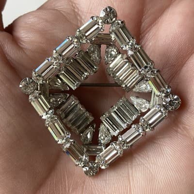 VTG Art Deco Revival Brilliant Clear Layered Rhinestone Baquette Brooch Diamond - Thumbnail 16