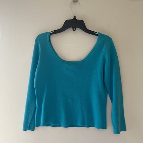 Vintage Y2K Blue Cropped Sweater Pullover Top Womens Medium Sawtooth Neckline - Thumbnail 5