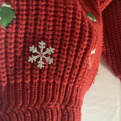 Vintage Mervyns Ugly Christmas Sweater Red Knit Christmas Bulbs Snowflakes Small - Thumbnail 7