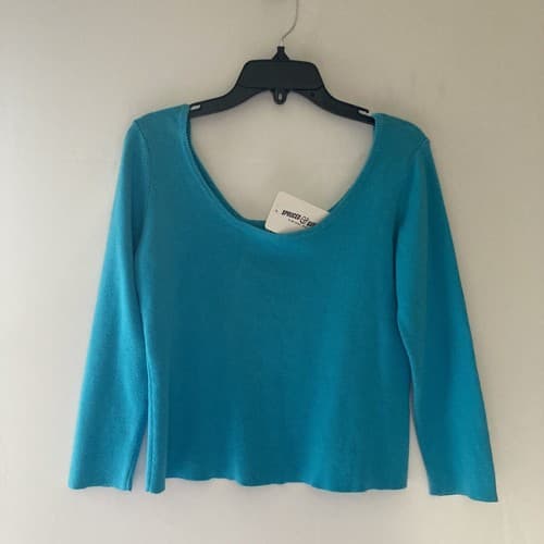 Vintage Y2K Blue Cropped Sweater Pullover Top Womens Medium Sawtooth Neckline - Thumbnail 8