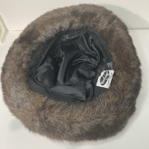 Vintage Faux Fur Brown Bucket style Hat Winter Gear KPOP Idol Style Mob Wife - Thumbnail 4