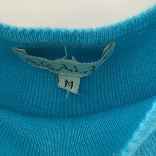 Vintage Y2K Blue Cropped Sweater Pullover Top Womens Medium Sawtooth Neckline - Thumbnail 4