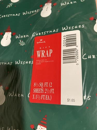 Vintage Christmas NOS Hallmark Christmas Gift Wrap 8 1/3rd Sq. Ft 2 sheets - Thumbnail 2