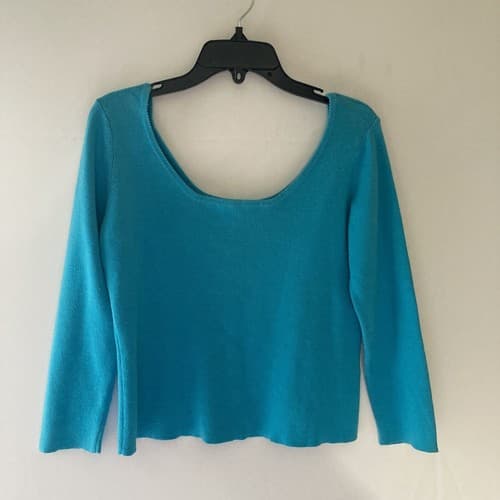 Vintage Y2K Blue Cropped Sweater Pullover Top Womens Medium Sawtooth Neckline