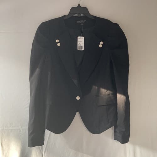 Forever 21 Plus Puff Sleeve Black Blazer XL Peplum Retired Design NWT TWEE 2010s - Thumbnail 14