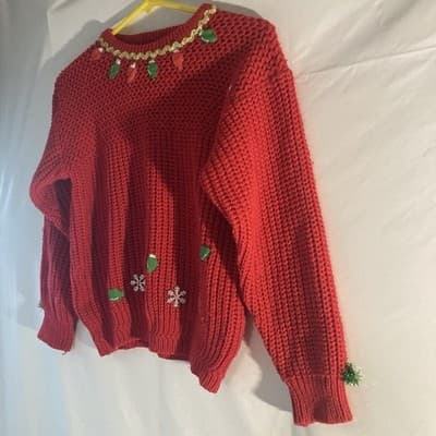 Vintage Mervyns Ugly Christmas Sweater Red Knit Christmas Bulbs Snowflakes Small - Thumbnail 20