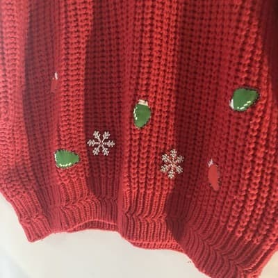 Vintage Mervyns Ugly Christmas Sweater Red Knit Christmas Bulbs Snowflakes Small - Thumbnail 18