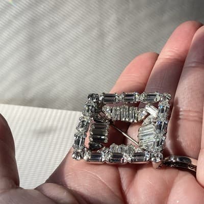 VTG Art Deco Revival Brilliant Clear Layered Rhinestone Baquette Brooch Diamond - Thumbnail 21
