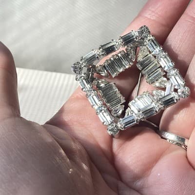VTG Art Deco Revival Brilliant Clear Layered Rhinestone Baquette Brooch Diamond - Thumbnail 23