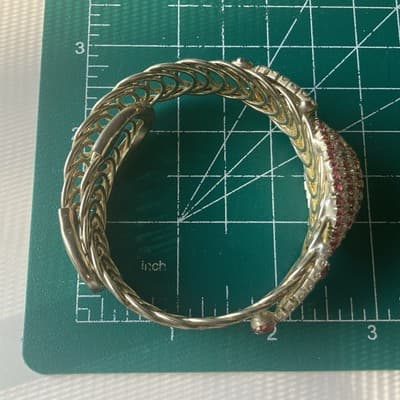 Vintage MCM Brilliant Pink White Rhinestone Coil Wrap Bracelet Prong Set READ - Thumbnail 14