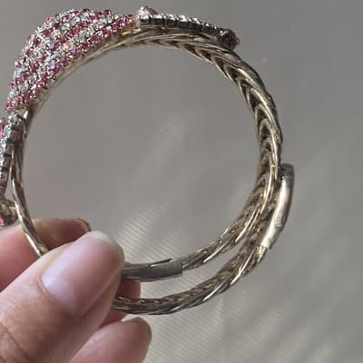 Vintage MCM Brilliant Pink White Rhinestone Coil Wrap Bracelet Prong Set READ - Thumbnail 8