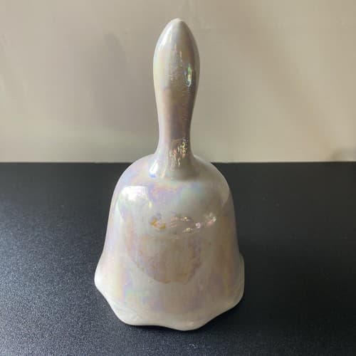 Vintage Lusterware Ceramic Bell White Iridescent VTG Vanity - Thumbnail 6