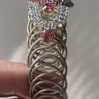 Vintage MCM Brilliant Pink White Rhinestone Coil Wrap Bracelet Prong Set READ - Thumbnail 11