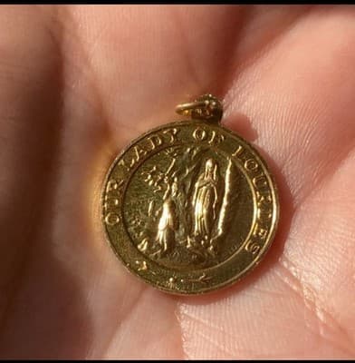 Vintage MCM Pope Paul XXIII Gold Tone aluminum Medal Pendant Our Lady Lourdes - Thumbnail 7