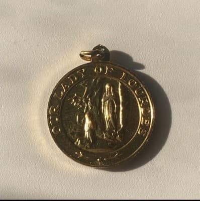 Vintage MCM Pope Paul XXIII Gold Tone aluminum Medal Pendant Our Lady Lourdes - Thumbnail 5
