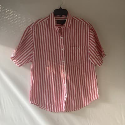 VTG Eddie Bauer Red Striped Short Sleeve Shirt Womens Med Preppy Quiet Luxury - Thumbnail 10