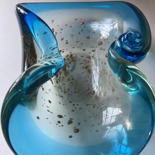 Vintage Murano Barovier & Toso Gold Flecks Art Glass Swirled Ashtray Bowl READ - Thumbnail 11