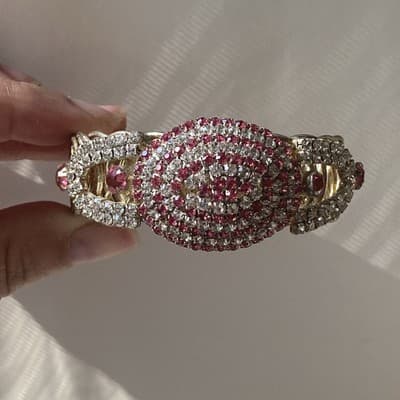Vintage MCM Brilliant Pink White Rhinestone Coil Wrap Bracelet Prong Set READ - Thumbnail 3