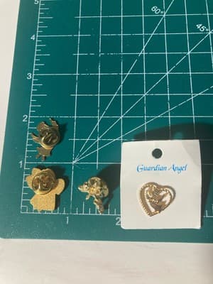 Vintage Gold-tone Guardian Angel Pin Assorted Cherubs Angels Catholic Lot Of 4 - Thumbnail 6