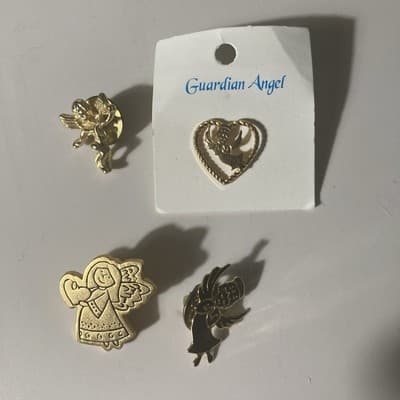 Vintage Gold-tone Guardian Angel Pin Assorted Cherubs Angels Catholic Lot Of 4 - Thumbnail 7