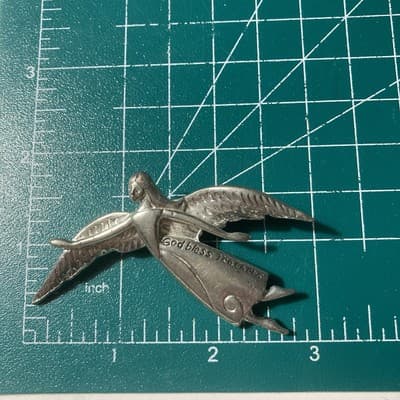 Vintage Guardian Angel GOD BLESS TEACHERS Brooch Pendant Silvertone Religious - Thumbnail 2