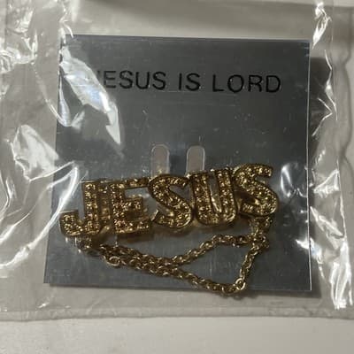 VIntage Deadstock Goldtone JESUS Brooch Pin Religious Catholic Christianity - Thumbnail 8