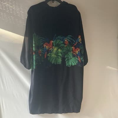 Vintage Hilo Hattie Hawaiian Original Short Sleeve Mens XL Black Parrot Tropical - Thumbnail 2