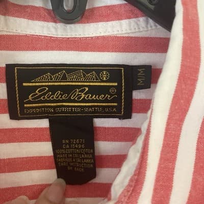 VTG Eddie Bauer Red Striped Short Sleeve Shirt Womens Med Preppy Quiet Luxury - Thumbnail 3