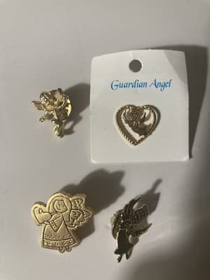 Vintage Gold-tone Guardian Angel Pin Assorted Cherubs Angels Catholic Lot Of 4 - Thumbnail 5