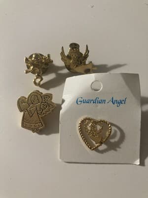 Vintage Gold-tone Guardian Angel Pin Assorted Cherubs Angels Catholic Lot Of 4 - Thumbnail 8
