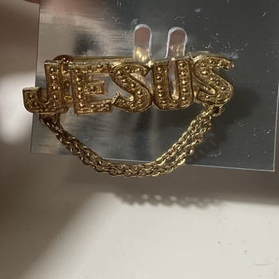 VIntage Deadstock Goldtone JESUS Brooch Pin Religious Catholic Christianity - Thumbnail 7
