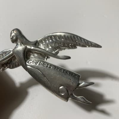 Vintage Guardian Angel GOD BLESS TEACHERS Brooch Pendant Silvertone Religious - Thumbnail 5