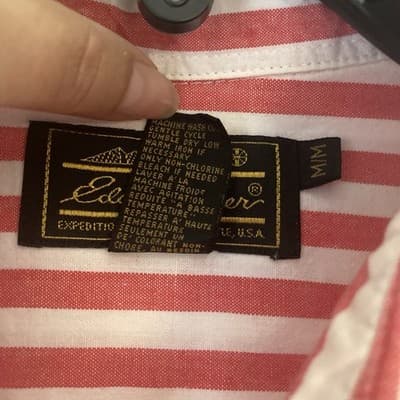VTG Eddie Bauer Red Striped Short Sleeve Shirt Womens Med Preppy Quiet Luxury - Thumbnail 4
