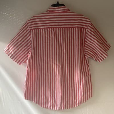 VTG Eddie Bauer Red Striped Short Sleeve Shirt Womens Med Preppy Quiet Luxury - Thumbnail 2