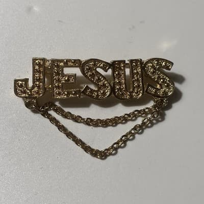VIntage Deadstock Goldtone JESUS Brooch Pin Religious Catholic Christianity - Thumbnail 5