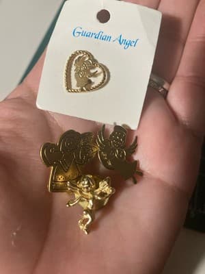Vintage Gold-tone Guardian Angel Pin Assorted Cherubs Angels Catholic Lot Of 4 - Thumbnail 4