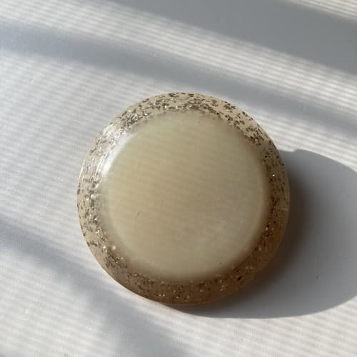 Vintage Lucite Gold Glitter Disk Buttons 3 Pieces Large 2 Inch MCM Collectible - Thumbnail 3