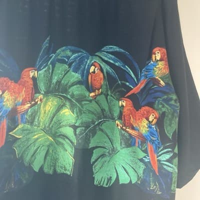 Vintage Hilo Hattie Hawaiian Original Short Sleeve Mens XL Black Parrot Tropical - Thumbnail 6