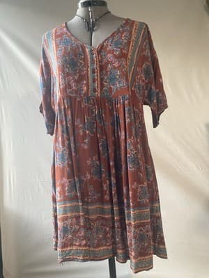 Angie Womens Boho Floral Baby Doll Dress Pockets Grunge Whimsy Cottage Small - Thumbnail 15