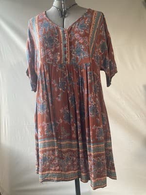 Angie Womens Boho Floral Baby Doll Dress Pockets Grunge Whimsy Cottage Small - Thumbnail 14