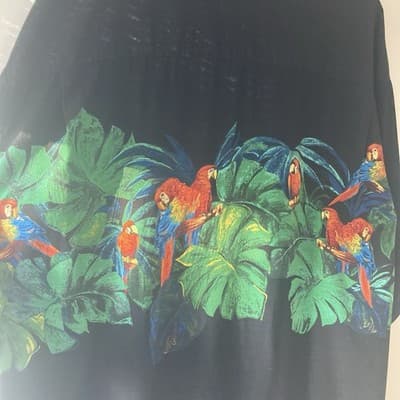 Vintage Hilo Hattie Hawaiian Original Short Sleeve Mens XL Black Parrot Tropical - Thumbnail 4