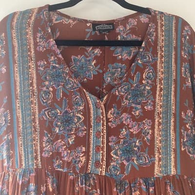 Angie Womens Boho Floral Baby Doll Dress Pockets Grunge Whimsy Cottage Small - Thumbnail 4