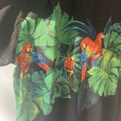 Vintage Hilo Hattie Hawaiian Original Short Sleeve Mens XL Black Parrot Tropical - Thumbnail 5