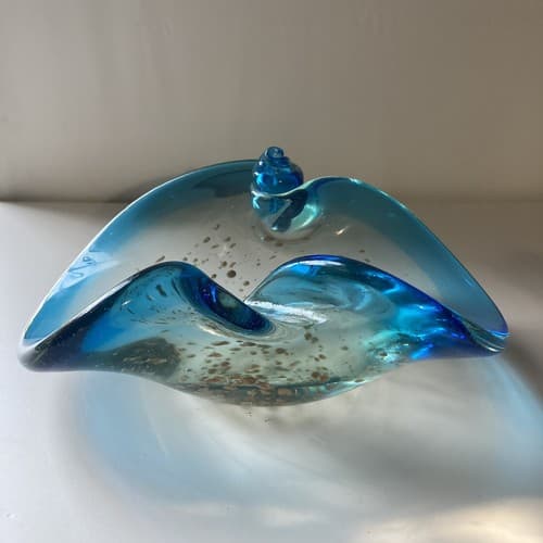 Vintage Murano Barovier & Toso Gold Flecks Art Glass Swirled Ashtray Bowl READ - Thumbnail 3
