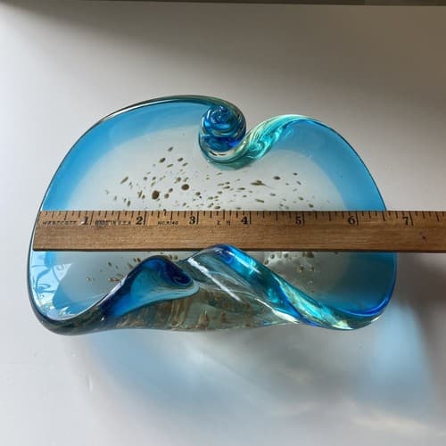 Vintage Murano Barovier & Toso Gold Flecks Art Glass Swirled Ashtray Bowl READ - Thumbnail 5