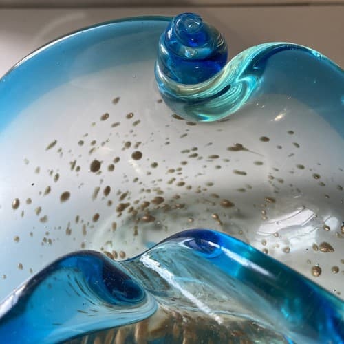Vintage Murano Barovier & Toso Gold Flecks Art Glass Swirled Ashtray Bowl READ - Thumbnail 8